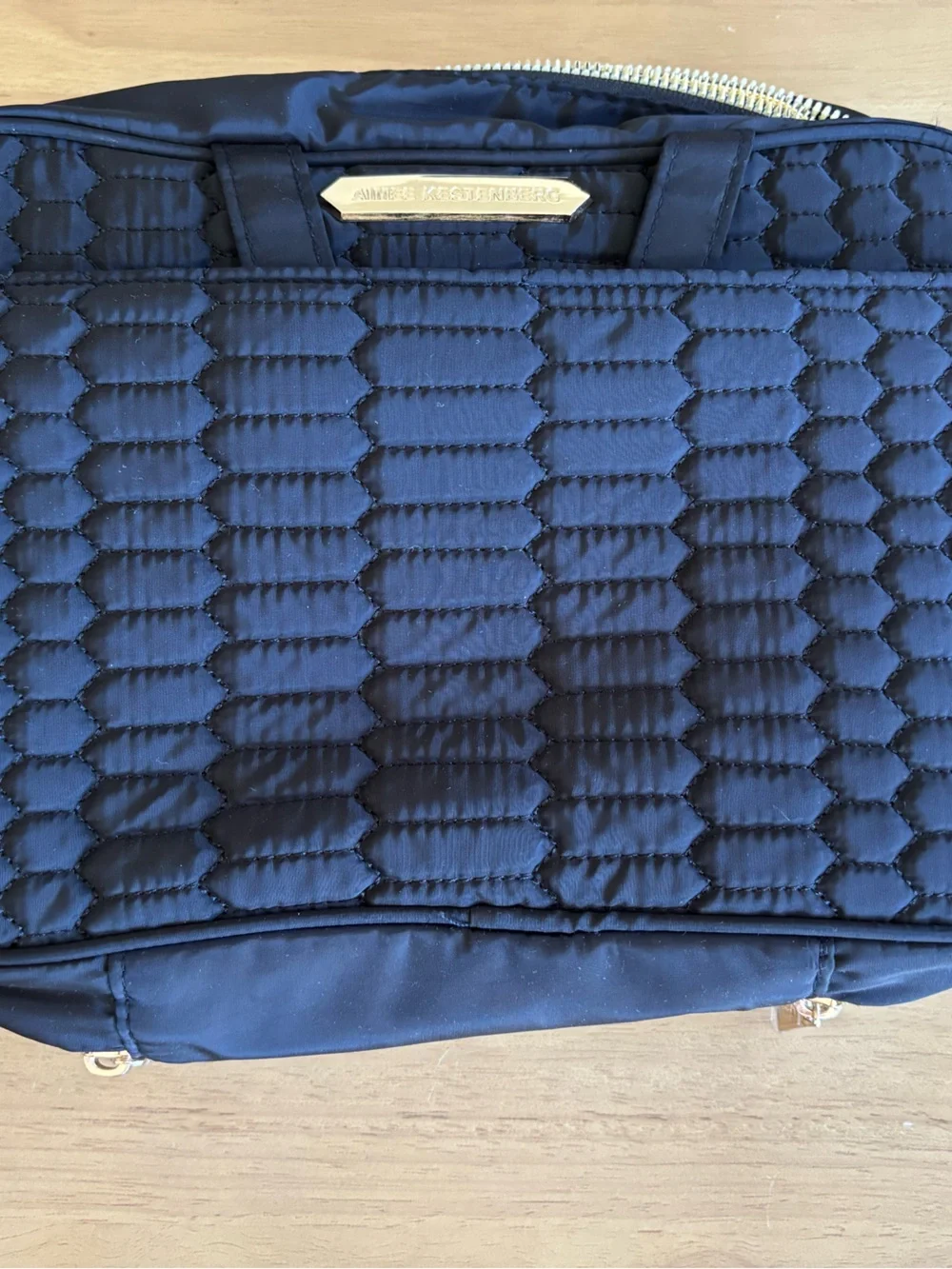 Aimee Kestenberg Black Quilted Cosmetic Carry Case/Travel Bag with Gold Hardware